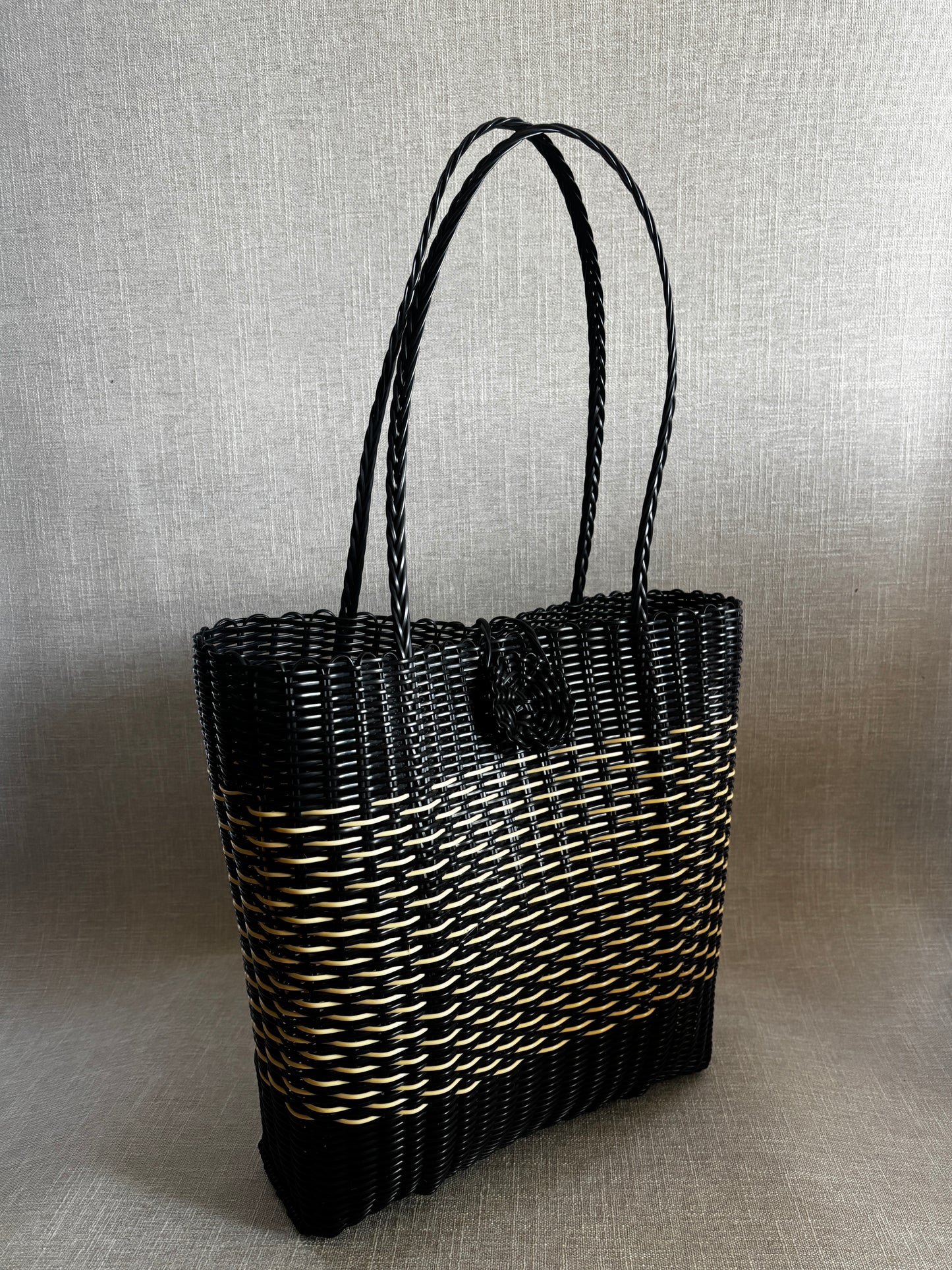 Hand Woven Basket Tote - Black