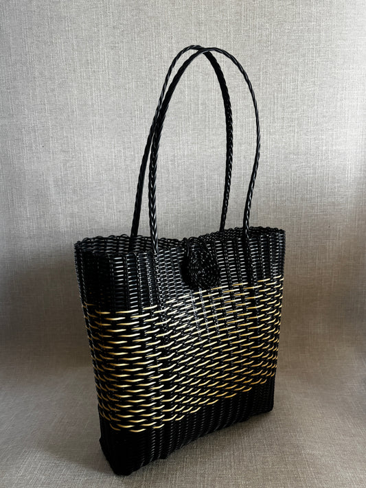 Hand Woven Basket Tote - Black