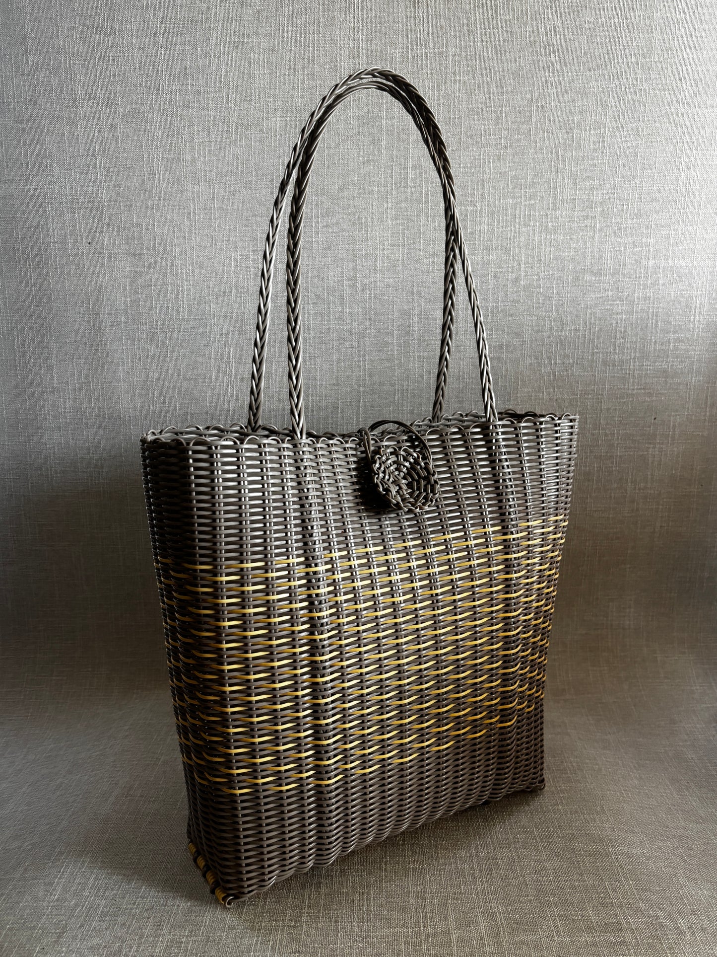 Hand Woven Basket Tote - Grey and Cream