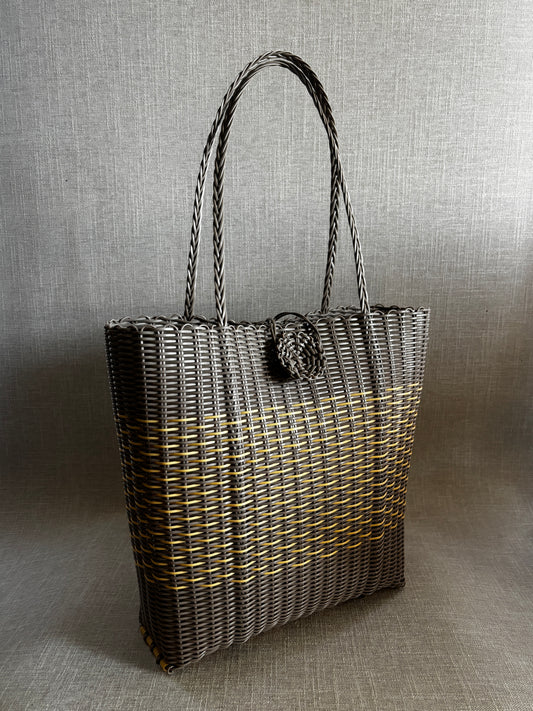 Hand Woven Basket Tote - Grey and Cream