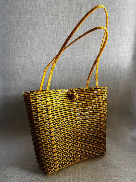 Hand Woven Basket Tote - Yellow and Black